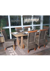 6er-Set Esszimmerstuhl Savona, Stuhl K&uuml;chenstuhl, Rattan ~ ohne Sitzkissen