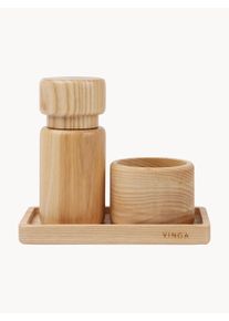 VINGA Salero y pimentero de madera de fresno Retro, 3 pzas. Madera clara Madera, Madera maciza An 9 x Al 2 cm