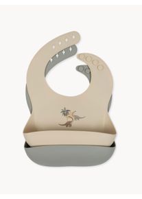 Konges Slojd Komplet śliniaków z silikonu Dino, 2 elem. Beżowy, Szary S 22 x W 22 cm