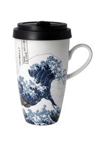 Goebel , Coffee-to-go-Becher »Katsushika Hokusai - "Die große Welle"to go«, aus Porzellan mit abnehmbarem Deckel, 500 ml , silberfarben