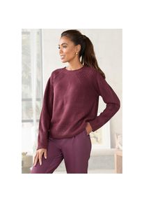 Lascana, Strickpullover mit Grobstrick-Details, Damen Pullover mit Rundhals, burgunder, 32/34, Strickpullover