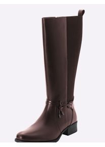 sheego Damen Weitschaftstiefel aus Leder, mit Zierband in braun ,Größe 39, Witt, 100% Leder