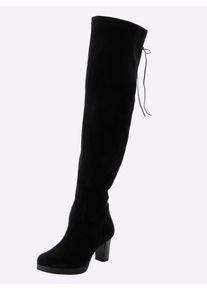 sheego Dames Overknee-laars in wildleerlook in zwart ,maat 37, Witt, 100% Polyester