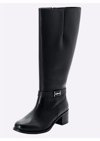sheego Damen Weitschaftstiefel aus Leder, mit Zierschnalle in schwarz ,Größe 42, Witt, 100% Rindnappa