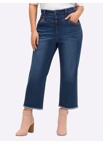 sheego Dames 7/8-jeans met high waist-band en zoom met franjes in blue-stonewashed ,maat 46, Witt, 95% Katoen, 3% Polyester, 2% Elastan