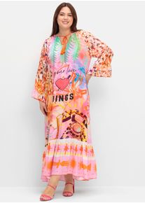 sheego loves miss goodlife Damen Maxikleid im Mustermix, mit Volant am Saum in rotorange-gemustert ,Größe 40, Witt, 100% Viskose