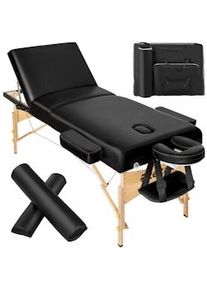 TecTake Set lettino da massaggio a 3 zone Somwang con imbottitura di 7,5cm, rulli e telaio in legno - nero - 404944