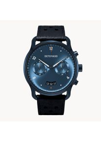 deTomaso Men's Watch - Dark Blue - Chronograph, case made of surgical steel, sapphire-hardened mineral glass, Leather Strap, 42mm diameter, Japanese quartz