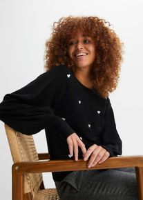 bonprix Női Kötött pulóver viszkóz keverékből, fekete, 52/54