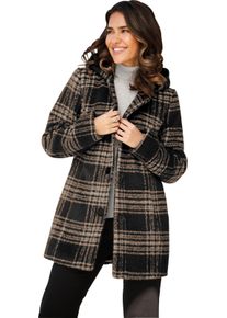 Damska Bunda s lichotivým, dlhým tvarom Čierna-ťavia károvaná veľkosť 56