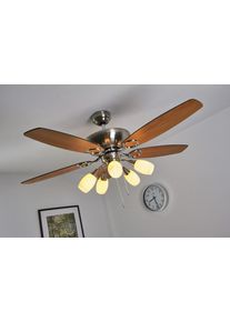 Ventilateur Globo JERRY Chrome, Acier inoxydable, Nickel mat, 5 lumières