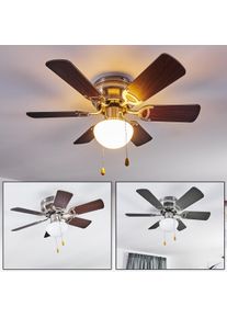 hofstein Trillo Deckenventilator Grau, Holz hell, Nickel-Matt, 1-flammig