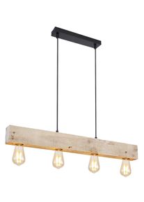 Globo ADALIE H&auml;ngeleuchte Holz hell, Schwarz, 4-flammig