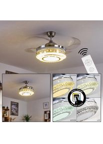 hofstein BENDIGO ceiling fan LED matt nickel, transparent, clear, 1-light source