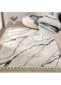 my home , Teppich »Zoe, Hoch-Tief-Struktur«, rechteckig, 11 mm Höhe, mit Fransen, modernes Marmor-Design, Wohnzimmer, Schlafzimmer , anthrazit , B:...