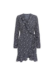 Only , Wickelkleid »ONLMARA L/S WRAP SHORT DRESS NOOS« Sommerkleid , Night Sky AOP:WHITE FLOWERS , N-Gr , 38M -N-Gr , 38M , Elastisches...