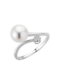 ADRIANA, Damen, Perlenring &raquo;San Remo, S32-S, S32-W&laquo; Made in Germany - mit Zirkonia - mit S&uuml;&szlig;wasser- oder Tahitizuchtperle, silberfarben-kristallwei&szlig;-