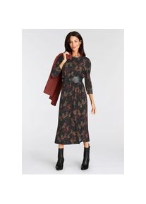 Laura Scott , Midikleid feminin gemustert, aus Viskosemischung, 3/4-Ärmel , schwarz-rost , N-Gr , 36 -N-Gr , 36 , Figurumspielende Passform und...
