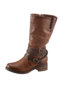 Mustang Shoes , Damen , Stiefel mit Nietenband und Zierkette , braun-used , 42 , 42 , Stiefel mit Stretcheinsatz am Schaftrand