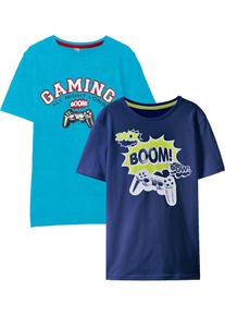 T-skjorte i økologisk bomull (2-pack), blå, størrelse 128/134, bonprix