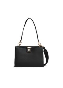 Tommy Hilfiger, Damen, Satchel &raquo;TH HER MED SATCHEL&laquo;, Damen Handtasche, Tragetasche, Umh&auml;ngetasche mit TH- Steckverschluss, schwarz, schwarz, 