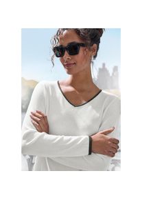 Vivance, V-Ausschnitt-Pullover mit Kontrastkanten, casual, wei&szlig;-schwarz, 44/46, V-Ausschnitt-Pullover