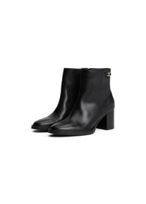 Tommy Hilfiger , Stiefelette »STACKED HEEL LEATHER ANKLE BOOT«, Blockabsatz, Ankleboots, Businessschuh, goldfarbenes Schmuckelement , schwarz , 38...
