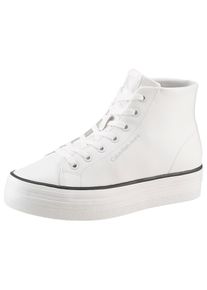 Calvin Klein Jeans, Damen, Plateausneaker &raquo;BOLD VULC FLATF MID LTH IN&laquo; , High Top Sneaker, Schn&uuml;rboots mit CK Logo an der Ferse, wei&szlig;-schwarz, 39, 