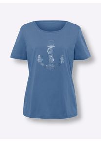 Damen Kurzarmshirt im Anker-Dessin in mittelblau ,Gr&ouml;&szlig;e 44, WITT, 100% Baumwolle