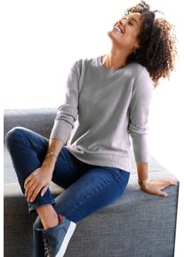 Damska Pulóver s okrúhlym výstrihom pletený podľa strihu, hrejivý sivá melírovaná veľkosť 56