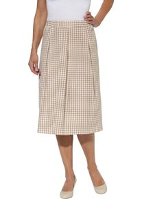 Damen Faltenrock mir Rundum-Dehnbund camel-wei&szlig;-kariert Gr&ouml;&szlig;e 48
