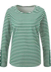 Damen Streifenshirt mit Zierkn&ouml;pfen gr&uuml;n-champagner-geringelt Gr&ouml;&szlig;e 42