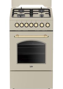 Aragaz rustic mixt Beko FSE52135DCRSN, Gaz+Electric, 4 arzatoare, Aprindere electrica, Booster, Cuptore electric cu 6 functii, Grill, Rotisor, Iluminare, Timer (Crem)