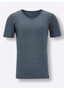 Heren Shirt in jeansblauw gemêleerd ,maat 4, Witt, 70% Polyester, 30% Katoen