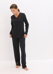 Pyjamas i mjuk bomull med spets - svart - storlek 44/46 (L) - bonprix