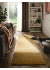 Tapis poil ras shaggy lavable Melvin Jaune 80x250 cm - Tapis poil court design moderne pour salon