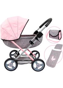 BAYER, Puppenwagen &raquo;Cosy&laquo; mit Wickeltasche, Schmetterling grau/rosa, Puppenwagen