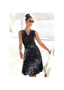 Vivance , Jerseykleid mit Bindegürtel, mit Punktedruck und V-Ausschnitt, elegantes Sommerkleid , schwarz-weiß-bedruckt , N-Gr , 34 -N-Gr , 34 ,...