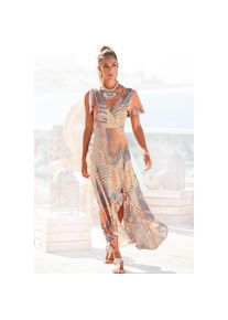 Buffalo , Maxikleid, mit Animalprint, Schlitz und Volant, Flügelärmel, Druckkleid , orange-blau-bedruckt , N-Gr , 34 -N-Gr , 34 , Tiefer...