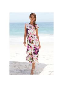 Beach Time Beachtime , Midikleid mit Blumendruck und Gummizug, Sommerkleid, Strandkleid , weiß bedruckt , N-Gr , 38 -N-Gr , 38 , Runder Halsausschnitt