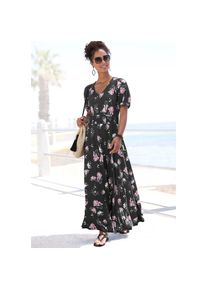 Vivance , Maxikleid, mit Blumendruck und leichten Puffärmeln, Sommerkleid, casual , schwarz-mauve bedruckt , N-Gr , 34 -N-Gr , 34 , Tiefer...
