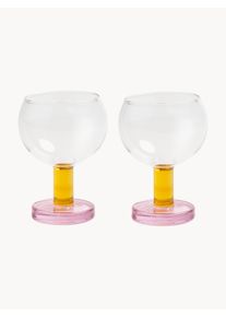 &k Amsterdam Copos de vinho artesanais Cantine, conjunto de 2 Transparente, Rosa choque Vidro Ø 8 x Alt 11 cm, 200 ml