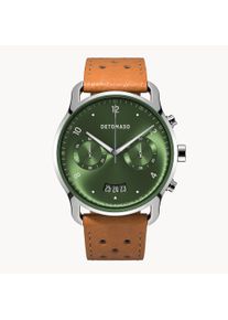 deTomaso Men's Watch - Silver Dark Green - Chronograph, case made of surgical steel, sapphire-hardened mineral glass, Leather Strap, 42mm diameter, Japanese