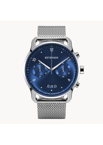 deTomaso Men's Watch - Silver Dark Blue - Chronograph, case made of surgical steel, sapphire-hardened mineral glass, Mesh Strap, 42mm diameter, Japanese quartz