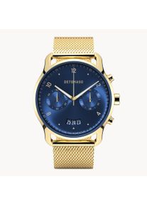 deTomaso Men's Watch - Gold Blue - Chronograph, case made of surgical steel, sapphire-hardened mineral glass, Mesh Strap, 42mm diameter, Japanese quartz