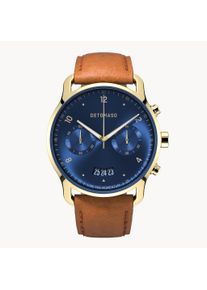 deTomaso Men's Watch - Gold Blue - Chronograph, case made of surgical steel, sapphire-hardened mineral glass, Leather Strap, 42mm diameter, Japanese quartz