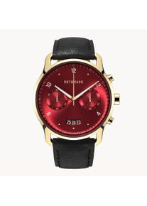 deTomaso Men's Watch - Gold Red - Chronograph, case made of surgical steel, sapphire-hardened mineral glass, Leather Strap, 42mm diameter, Japanese quartz