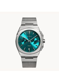 deTomaso Men's Watch - Silver Green- Chronograph, case made of surgical steel, sapphire-hardened mineral glass, mesh strap, 42mm diameter, Japanese quartz