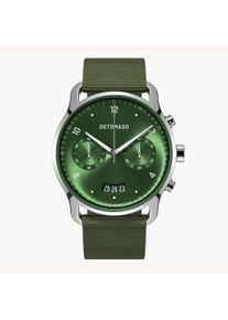 deTomaso Men's Watch - Silver Dark Green - Chronograph, case made of surgical steel, sapphire-hardened mineral glass, Plastic Strap, 42mm diameter, Japanese