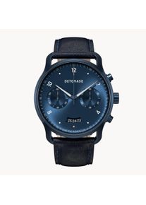 deTomaso Men's Watch - Dark Blue - Chronograph, case made of surgical steel, sapphire-hardened mineral glass, Leather Strap, 42mm diameter, Japanese quartz